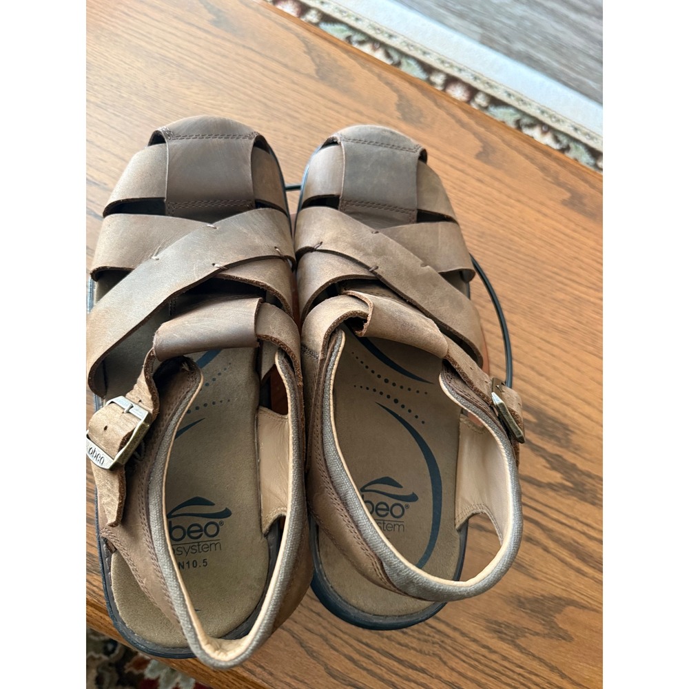 Abeo B.I.O.system Mens Brown Leather‎ Fisherman Sandals MN10.5 Closed Toe Buckle